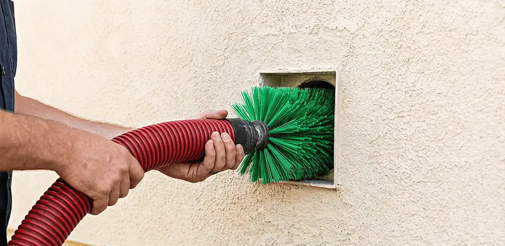 Air duct cleaning brush removing debris from a vent opening in Lakeland, FL