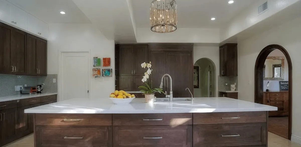 Cabinet refacing project with updated kitchen cabinets and island in Lakeland, FL