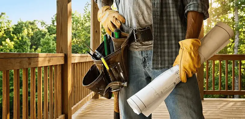 Professional handyman with tool belt ready for home repairs in Lakeland, FL