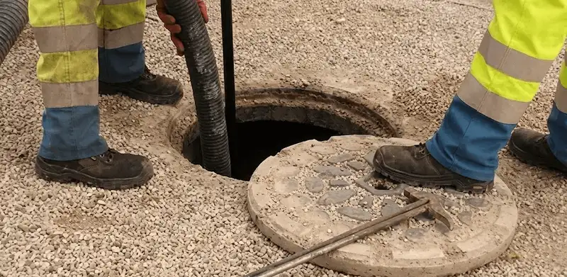 Drain cleaning crew clearing a sewer access point with professional equipment in Lakeland, FL